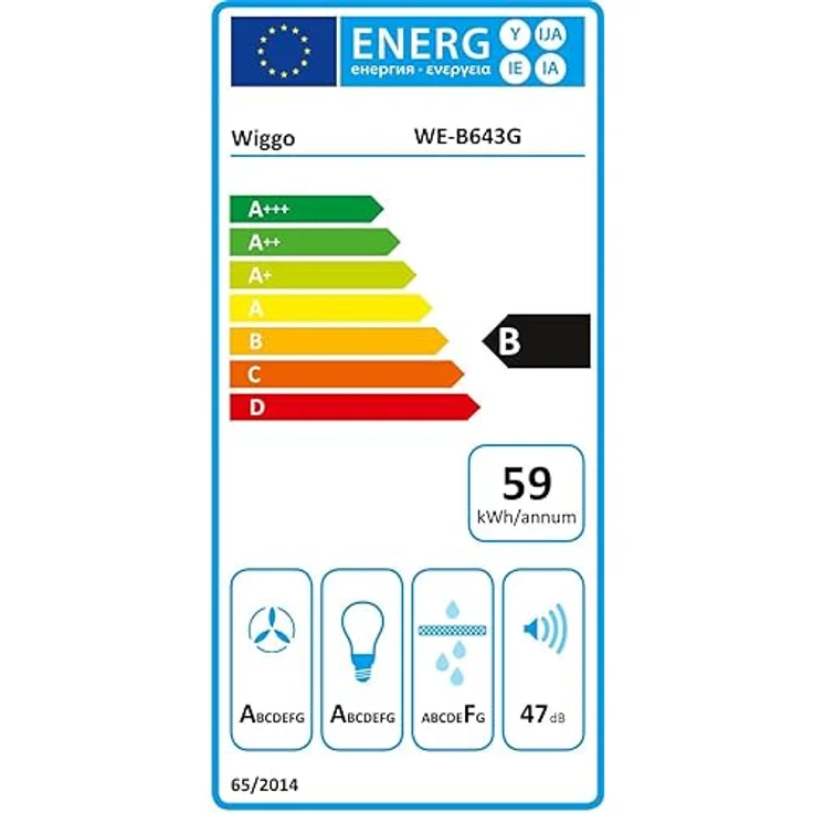 Wiggo B643 Dunstabzugshaube 60cm kopffrei I Abluft Umluft Dunstabzug 615m³/h - Touch-Display 4 Stufen I Energieeffizienzklasse B Schräghaube inkl. 2x Kohlefilter I Abzugshaube Glasfront grau – Bild 6