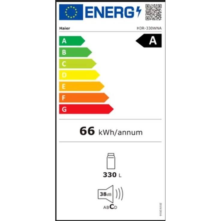 Haier H3R-330WNA Kühlschrank, freistehend, weiß, NoFrost, LED, Breite 59.5 cm, Energieklasse A – Bild 7