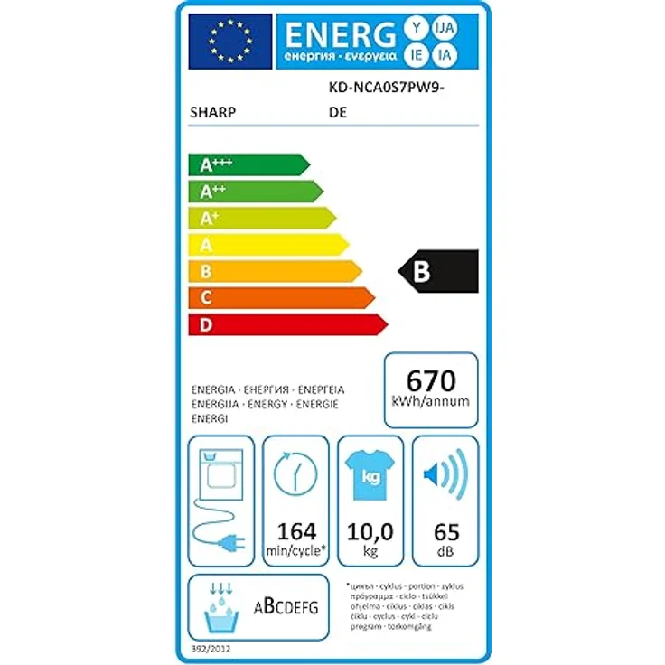 Sharp KD-NCA0S7PW9-DE Kondenstrockner Frontlader, 10 kg, 15 Programme, 29 Min. Kurzprogramm, Schontrommel, LED-Innenbeleuchtung, Kindersicherung, Weiß – Bild 6