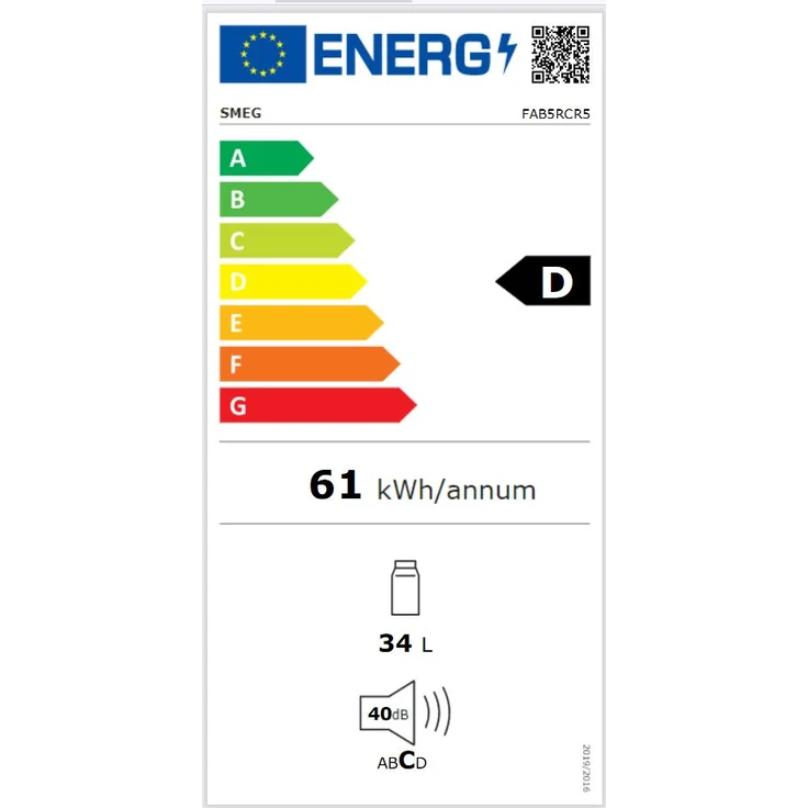 Smeg FAB5RCR5 Kühlschrank, freistehend, cremefarben, Breite 40.4 cm, Energieklasse D – Bild 4