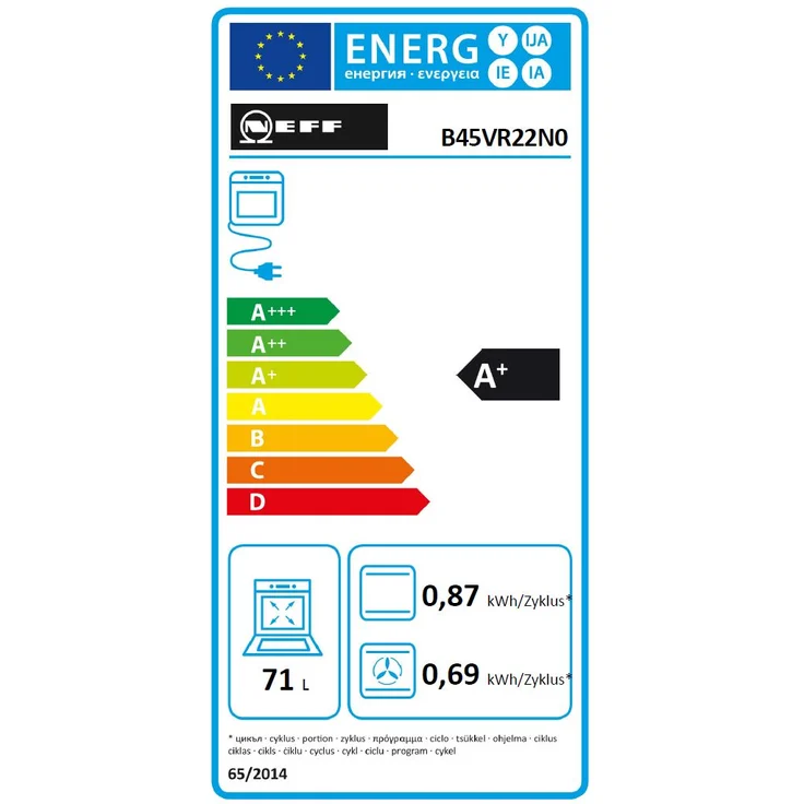 Neff B45VR22N0 (BVR 4522, Backofen, A+, Einbaugerät, elektrisch, Volumen 71 l, Breite 59,6 cm, Selbstreinigung hydrolytische Selbstreinigung, Heißluft, Heißluft Eco, Ober-Unterhitze (konventionell) – Bild 6