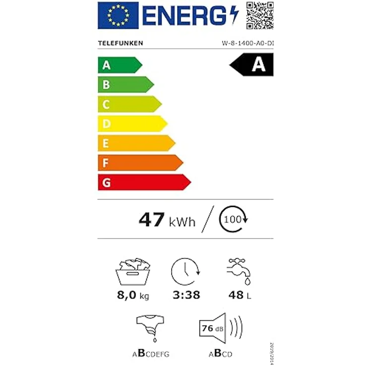 Telefunken W-8-1400-A0-DI Waschmaschine 8 kg | Frontlader | 1400 U/Min | Energieklasse A | Dampffunktion | AquaStop | Überlaufschutz | 15 Programme | BLDC Motor | dark inox – Bild 6