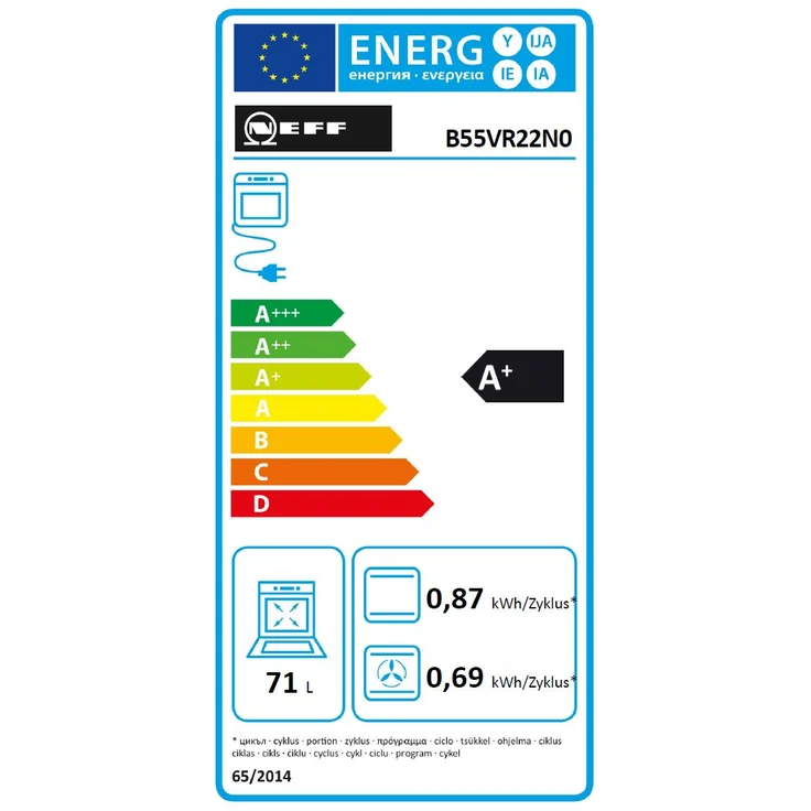 Neff B55VR22N0 (BVR 5522 N) Backofen, Einbaugerät, Energieeffizienzklasse A+, elektrisch, Volumen 71 l, Breite 59,6 cm, groß (ab 65 l), Pyrolytische Selbstreinigung, Konvektion, Timer, schwarz – Bild 10