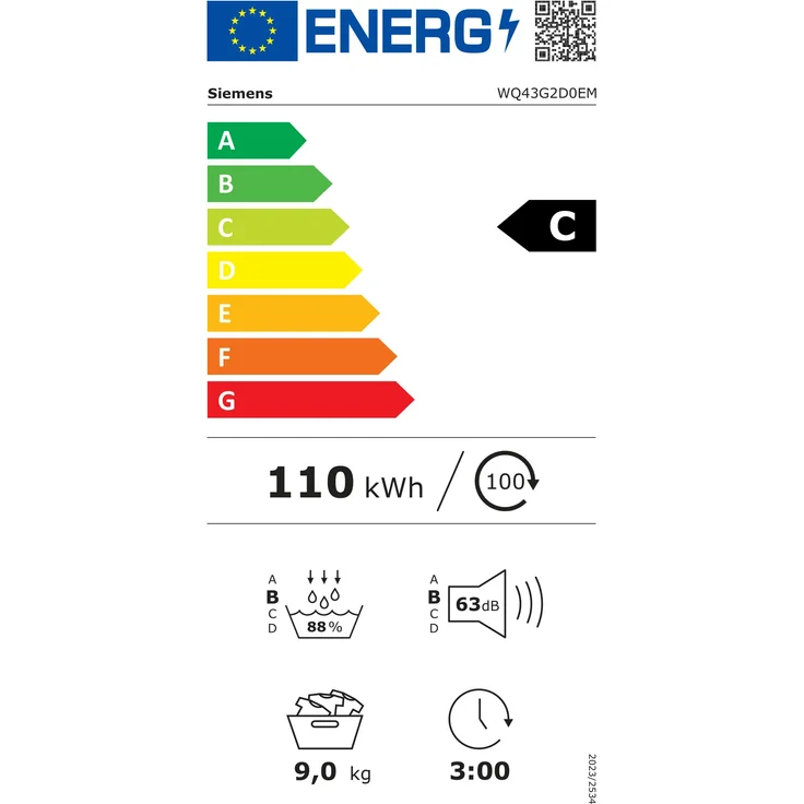 Siemens WQ43G2D0EM Wärmepumpentrockner, 9 kg, iQ500, LED-Display, leise 63 dB, Energieklasse C, weiß – Bild 2
