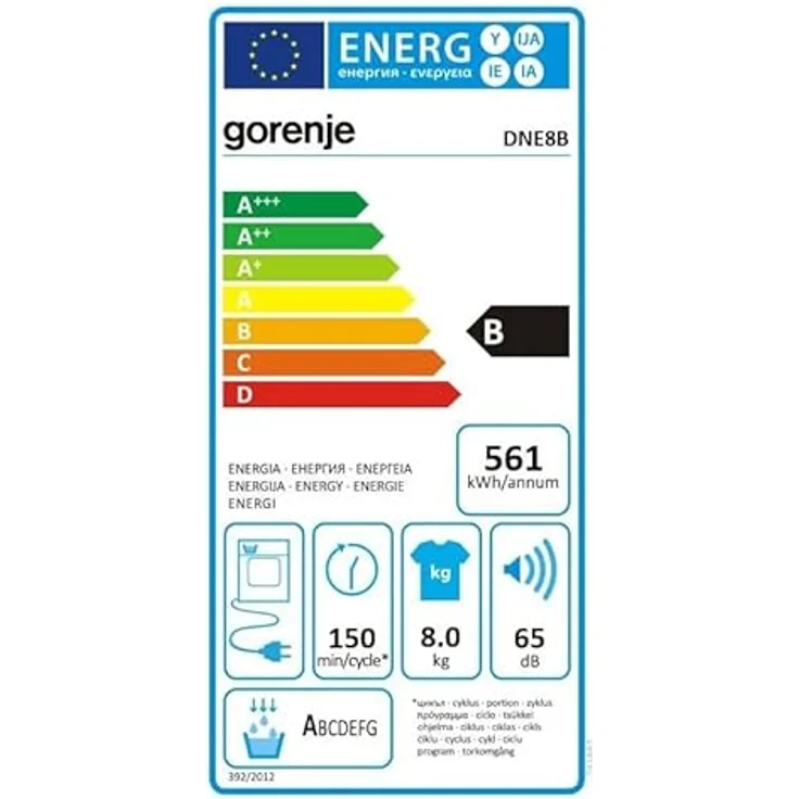 Gorenje DNE 8B Kondenstrockner, 8 kg, LED Display, Made in EU, 16 Programme, Nature Dry, Sportprogramm, Startvorwahl, weiß – Bild 6