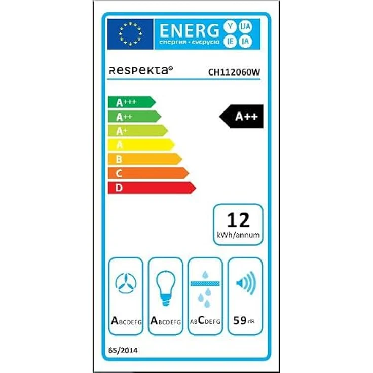 Dunstabzugshaube 60 cm Wandhaube kopffreie Schräghaube Glas Weiß LED Respekta – Bild 6