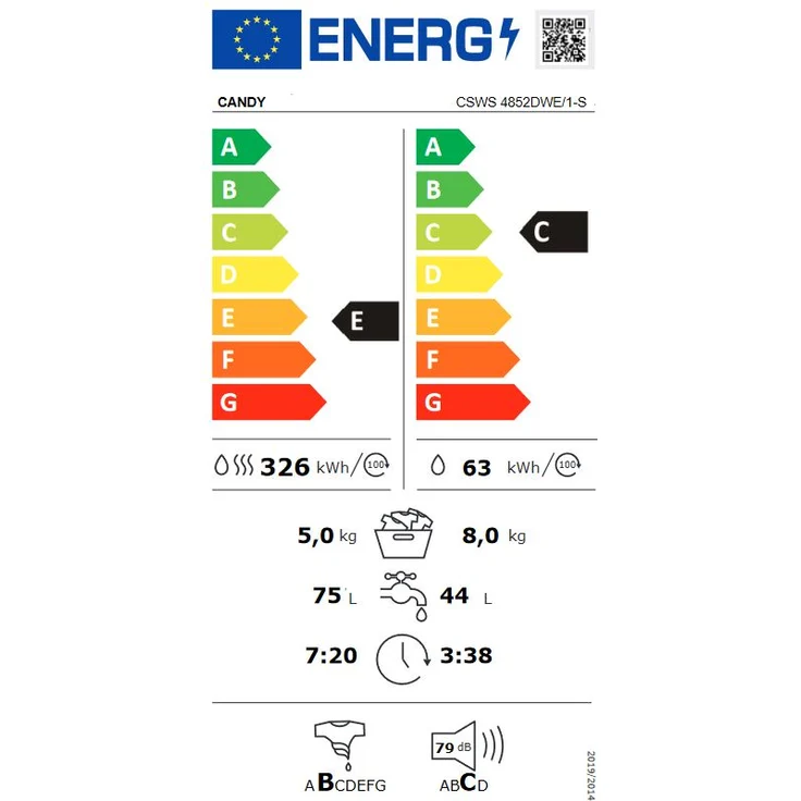 Candy CSWS 4852DWE-1-S, Waschtrockner, Energieeffizienzklasse E, Standgerät, Breite 60 cm, Geräuschemissionsklasse C – Bild 5