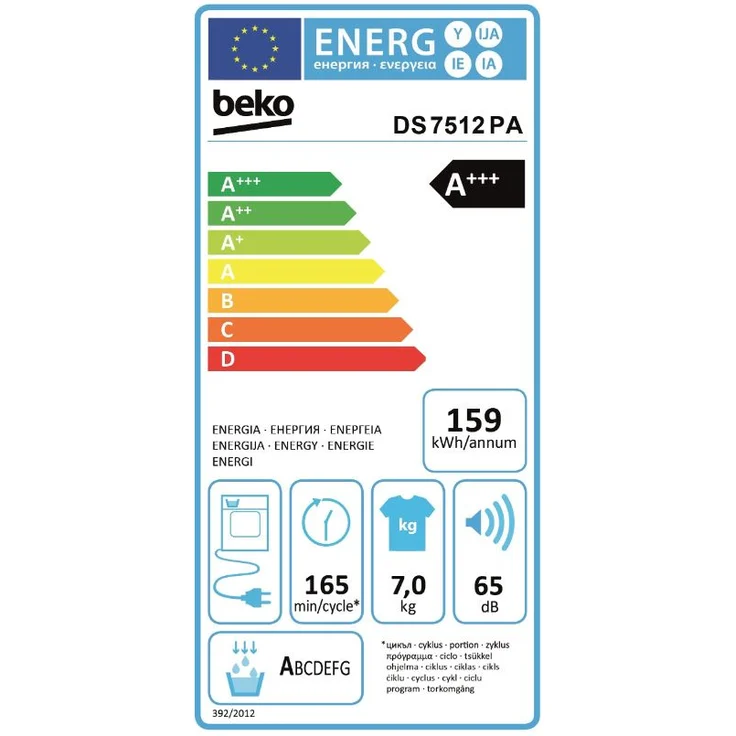 Beko DS7512PA, Wärmepumpentrockner, A+++, Fassungsvermögen 7 kg, Standgerät, Breite 59,5 cm, Startzeitvorwahl, Restlaufzeitanzeige – Bild 9