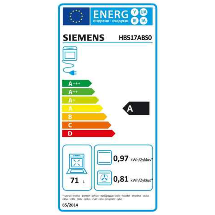 Siemens HB517ABS0, Backofen, A, Einbau, Breite 60 cm, Netzbetrieb, Volumen 71 l, Timer, beleuchtete Drehknebel, schwarz – Bild 9