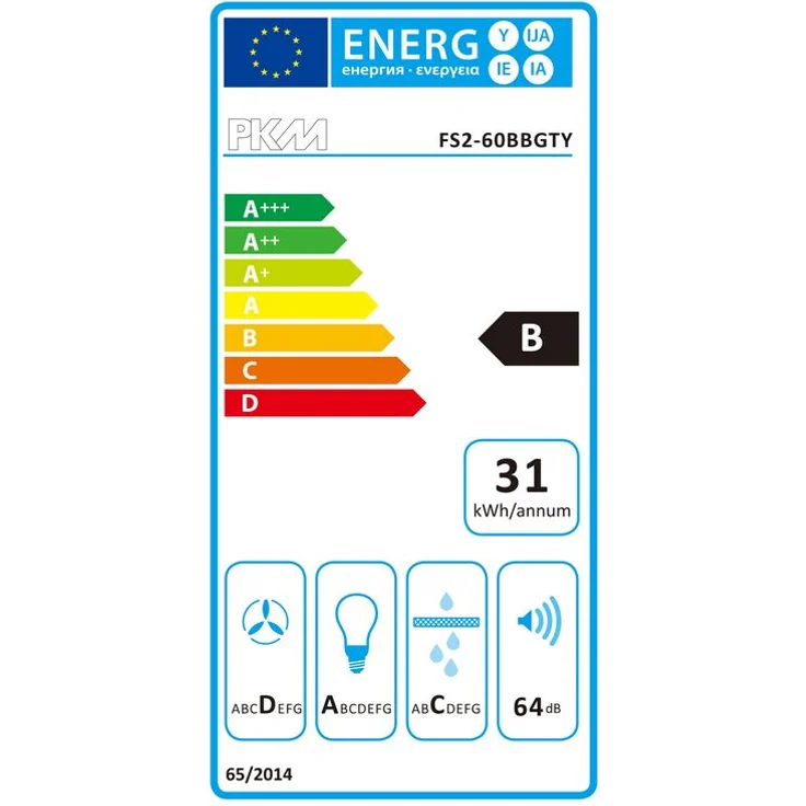 PKM Dunstabzugshaube FS2-60BBGTY, Einbaubreite: 60 cm, Energieeffizienzklasse B – Bild 2