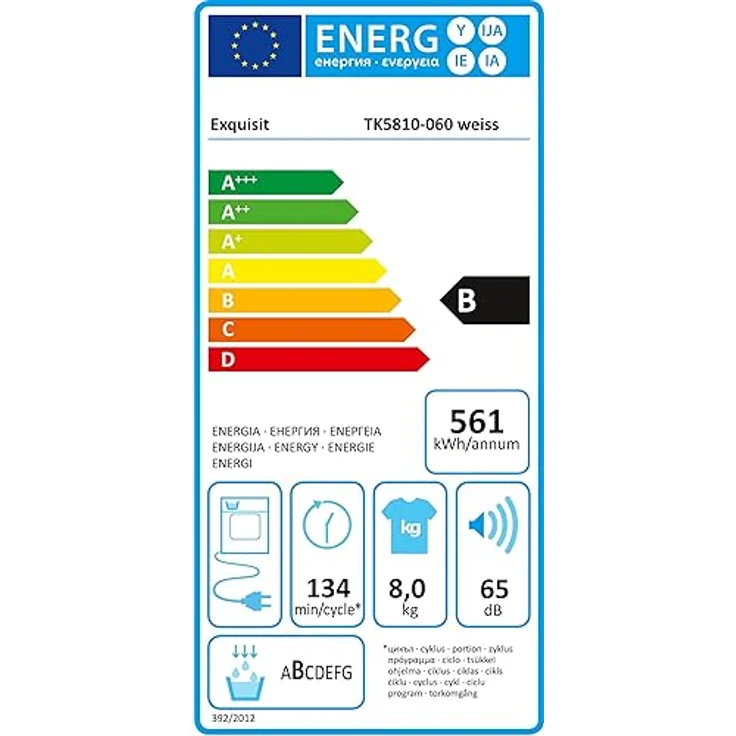 Exquisit Kondensationstrockner TK5810-060 weiss | 8 kg Fassungsvermögen | Energieeffizienzklasse B | Kindersicherung | Auto Abschaltung – Bild 6