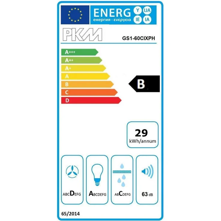PKM GS1-60CIXPH Dunstabzugshaube, B, Abluft- oder Umluft, Dunstabzugshaube, Breite 60 cm, 3 Gebläsestufen – Bild 2