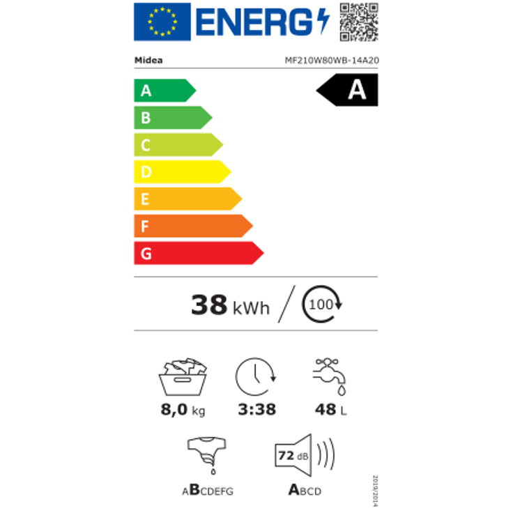 Midea MF210W80WB-14A20 Waschmaschine 8 kg, A-20 %, Steam, Storm Wash, App-Steuerung, Kurzprogramm, große Tür, vielseitig – Bild 2