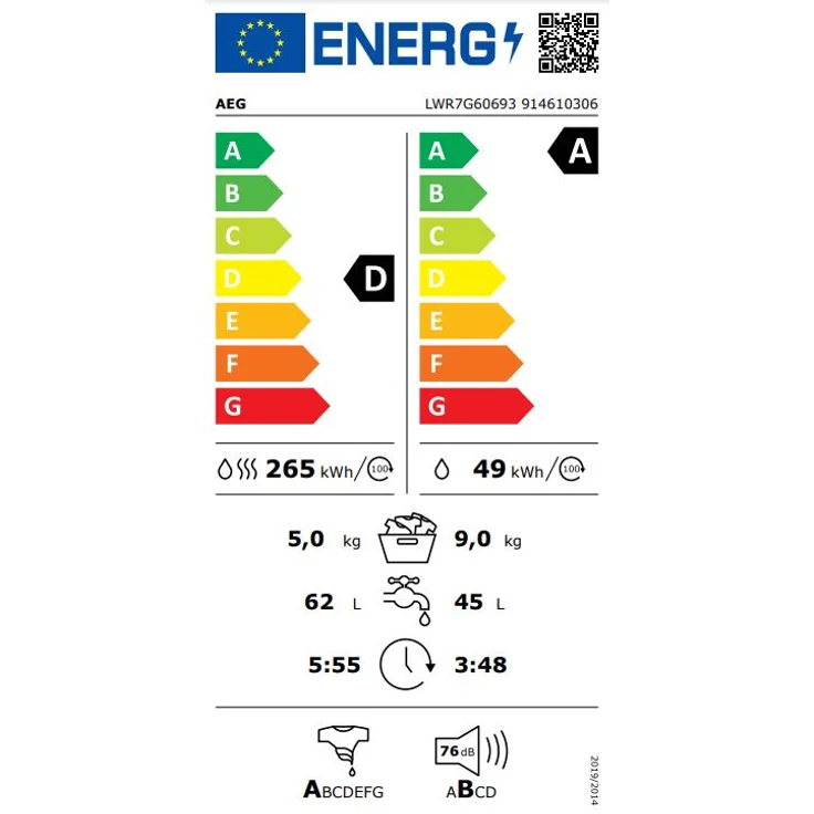 AEG LWR7G60693 Waschtrockner Serie 7000, 9 kg Waschen, 5 kg Trocknen, energiesparend mit DualSense® und ProSteam® Funktion – Bild 2