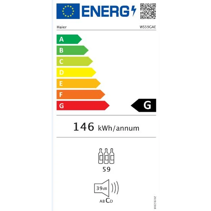 Haier WS59GAE Weinkühlschrank, freistehend, schwarz, 59 Flaschen, 1 Temperaturzone, LED, Breite 50 cm, Energieklasse G – Bild 14