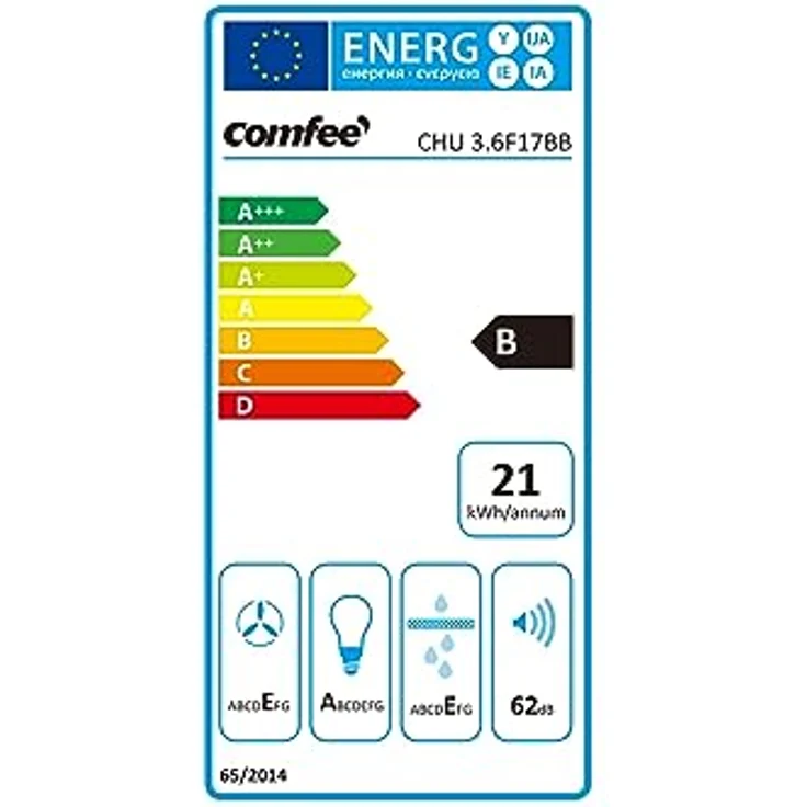 COMFEE' CHU 3.6F17BB 60cm Unterbauhauben Dunstabzugshaube Unterbau mit Edelstahl, abnehmbarem Aluminiumfilter, 200m³/h Luftstrom, 2 Stufen, 1 LED-Licht, Schwarz – Bild 6