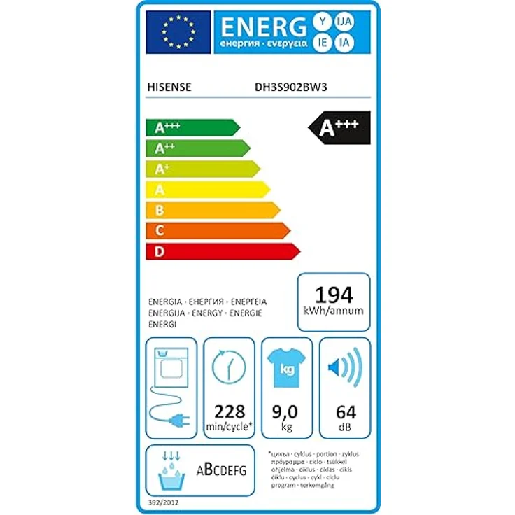 Hisense DH3S902BW3, 9KG Kondensation mit Wärmepumpe, 16 Programme, TwinAir, Weiß, EEK A – Bild 6