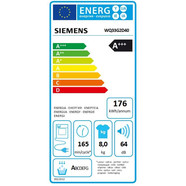 Siemens WQ33G2D40, Wärmepumpentrockner, A+++, Fassungsvermögen 8 kg, Standgerät, Breite 59,8 cm, LED-Display, Knitterschutz – Bild 7