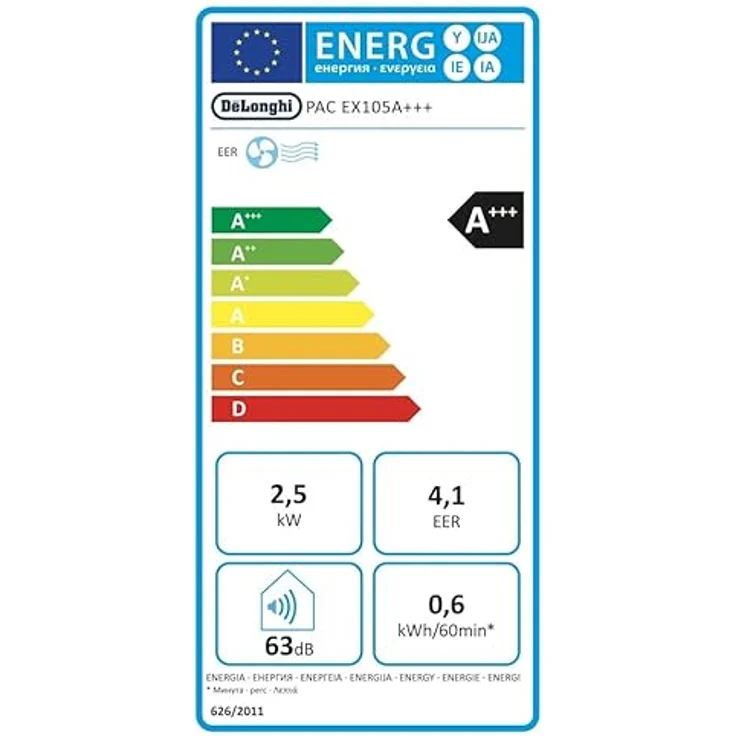 De'Longhi Pinguino PAC EX105 Mobiles Klimagerät mit EcoRealFeel-Technologie, 10.000 BTU/h, für Räume bis 100m³, Entfeuchtungs- & Ventilationsfunktion, 24h-Timer, Energieeffizienzklasse A+++, Weiß – Bild 6