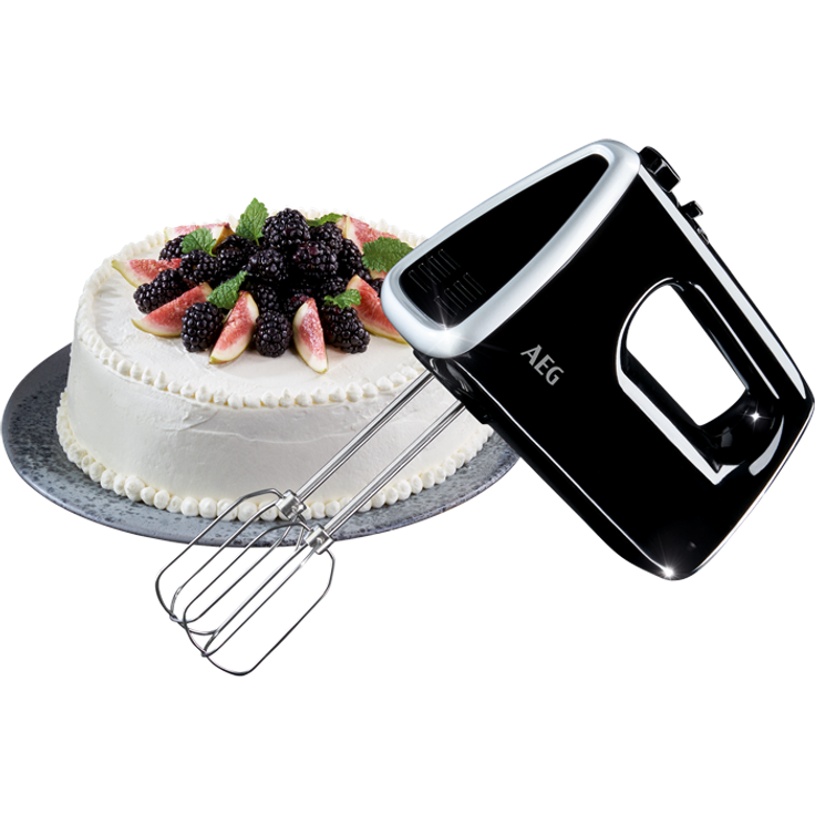 AEG HM3310 Handmixer (350 W, Power-Motor, 5 Stufen, Edelstahl-Rührbesen, Rührgerät, Rührbesen aus Edelstahl für optimale Schlag- und Rührergebnisse, 2 gehärtete Edelstahl-Rührbesen, 2 gehärtete Edelstahl-Knethaken, spülmaschinenfest) schwarz-silber – Bild 2