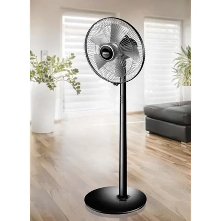 Unold 86825 STANDVENTILATOR Silverline Black, 50 W, 3-stufig, Neigungswinkel verstellbar, Zuschaltbare Oszillation, Ventilatordurchmesser 40 cm