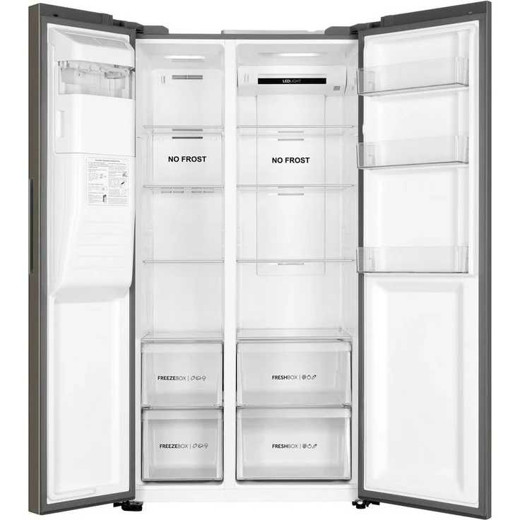 Haier HSR3918FIMP Side-by-Side-Kühlschrank, freistehend, Platin, Full NoFrost, Wasser- und Eiswürfelspender, Festwasseranschluss, Schnellkühlen und -gefrieren, Breite 90.8 cm – Bild 4