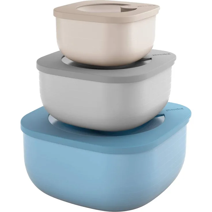 Guzzini STORE&MORE - Set 3 dicht schließende Dosen fu?r Ku?hlschrank-Gefrierschrank-Mikrowelle, niedrig Kitchen Active Design, 19,5 x 19,5 x h9,3 cm
