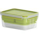 Emsa N1071600 Clip & Go Lunchbox XL (Fassungsvermögen: 2,3 Liter, rechteckig, inkl. 3 Einsätze und extra Behälter) transparent-hellgrün