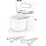 Bosch MFQ2600W CleverMixx Handrührer, 375 Watt, Schüssel mit Geräteständer, 4 Stufen, weiß-rot
