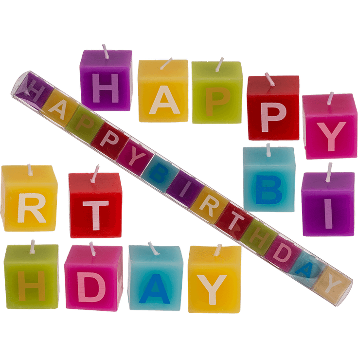 Out of the Blue 181003 - Farbige Kerzenblöcke mit Schrift, Schriftzug Happy Birthday, jeder Würfel ist ca. 3 x 3 x 3 cm