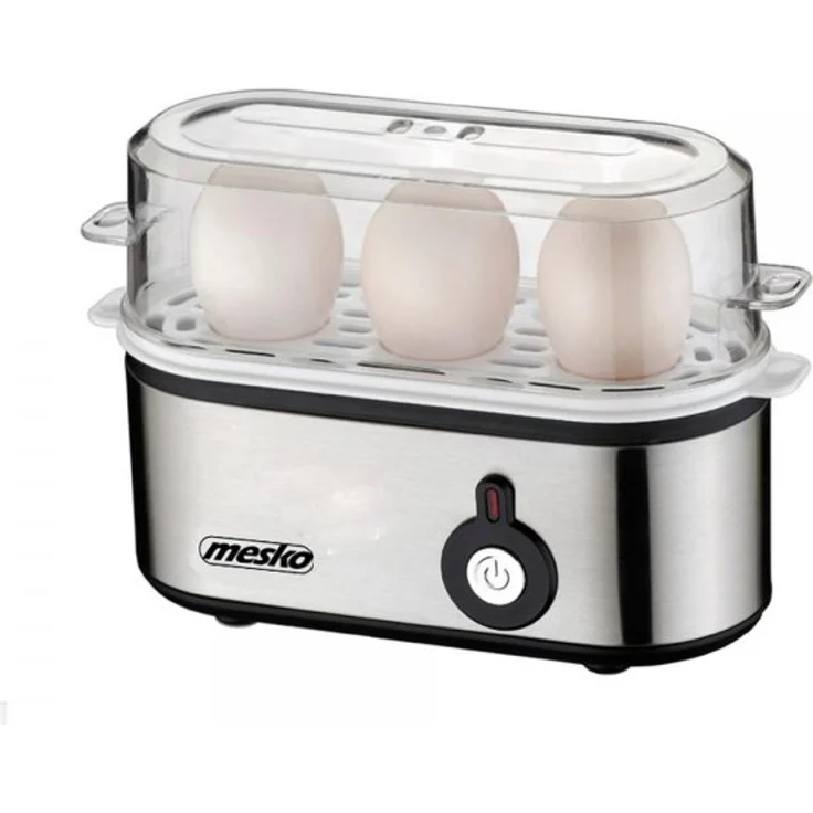 Mesko MS 4485 Eierkocher, 350W, für 3 Eier, Kontrollleuchte, Signalton, Messbecher, silber-schwarz – Bild 1