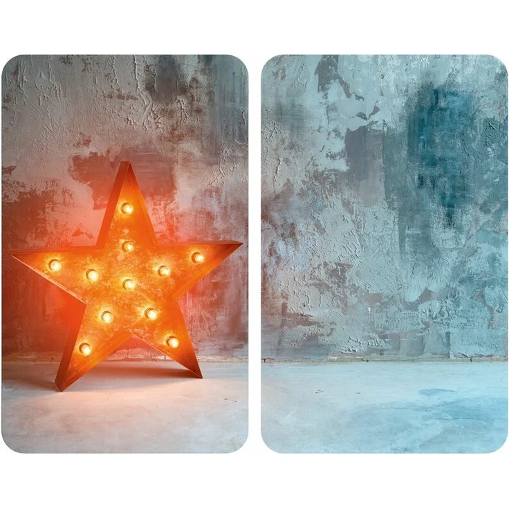 Wenko Herdabdeckplatte Universal Star, 2er Set Herdabdeckung für alle Herdarten, Gehärtetes Glas, 30 x 52 cm, mehrfarbig – Bild 1
