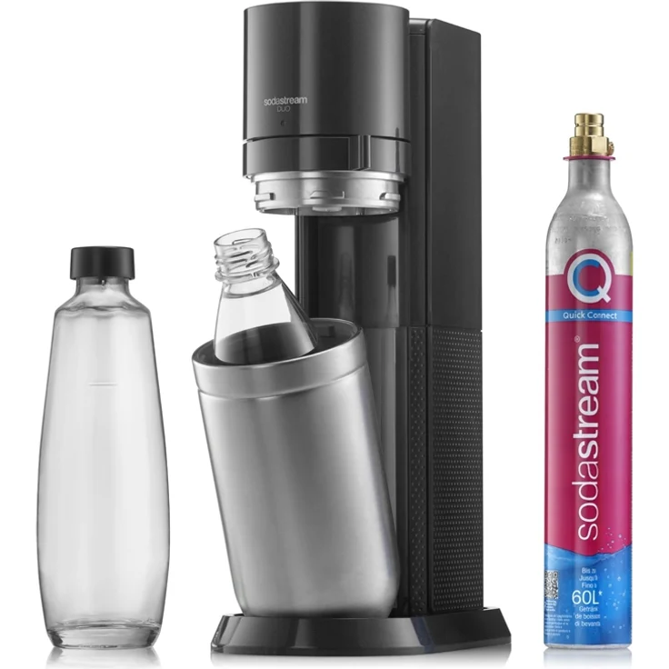 SodaStream Duo Titan Trinkwassersprudler, neues Modell 2021, Quick Connect System, inkl. 1 Liter Glasflasche, 1 Liter PET-Flasche, 1 Kohlensäure-Zylinder, schwarz – Bild 8