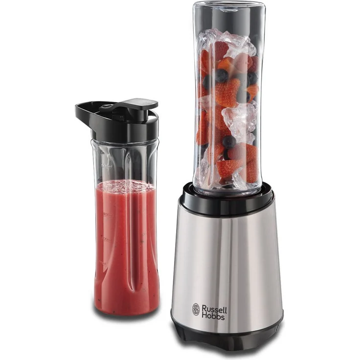 Russell Hobbs 23470-56 Mix&Go Steel Standmixer, 300W, inkl. 2 BPA-freie & spülmaschinenfeste Tritan Trinkflaschen + Deckel (600ml), 23.500 U-min, elektrischer Zerkleinerer, Mixer, kompakter Smoothie-Maker, edelstahl, schwarz – Bild 1