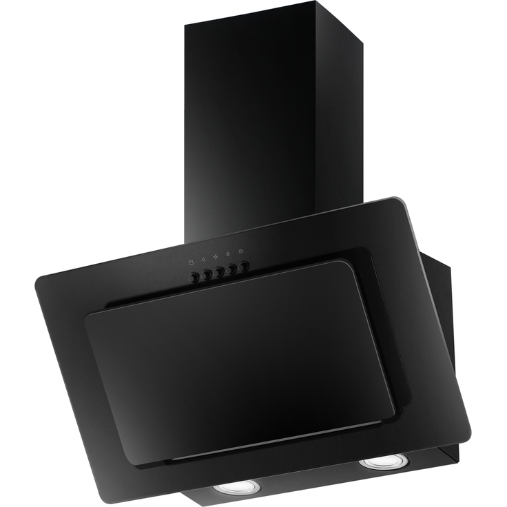 PKM S22-60 BBPY, Motorhaube, Kamin abgewinkelt, Breite: 59.5 cm, Tiefe: 28.2 cm, Absaugung und Rückführung (mit zusätzlichem Rückführungsset), Schwarzes Glas