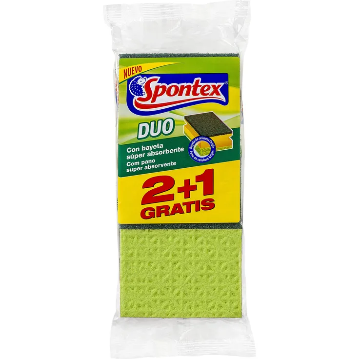 Spontex Reinigungsschwamm Duo Anti-Fett 3er Pack, Topfreiniger mit Trockenseite, Farbe nicht frei wählbar, grün-pink, 4 x 3 Stück