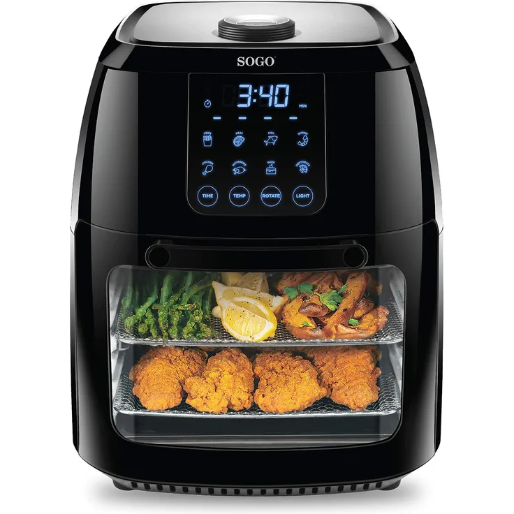 SOGO Fritteuse, 6 Liter, Dörrgerät, Heißluft-Ofen, automatisch, Braten, Schwarz und Grau, 10 Liter