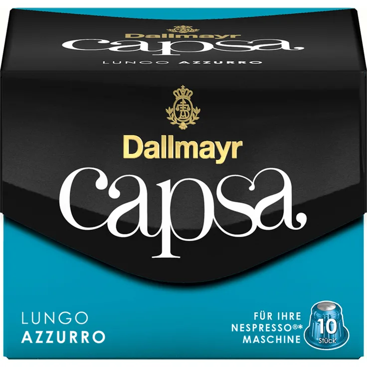 Dallmayr Capsa Lungo Azzurro, Nespresso Kompatibel Kapsel, Kaffeekapsel, Röstkaffee, Kaffee, 10 Kapseln, 56 g