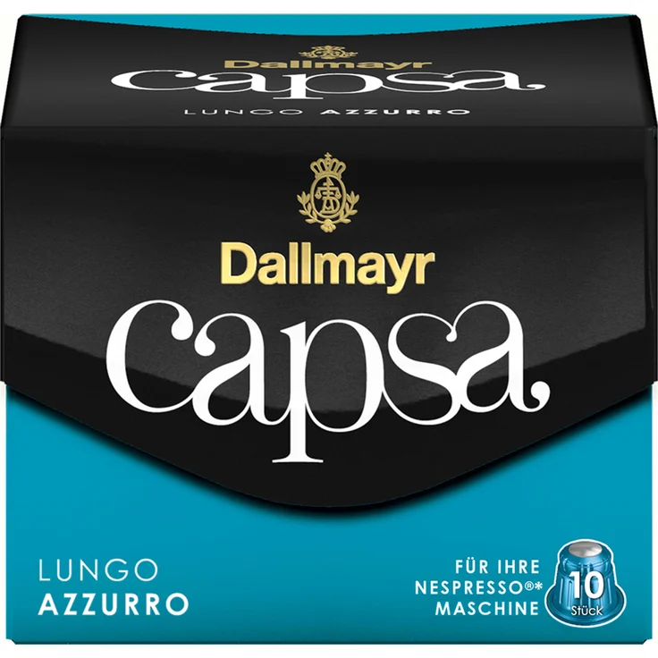 Dallmayr Capsa Lungo Azzurro, Nespresso Kompatibel Kapsel, Kaffeekapsel, Röstkaffee, Kaffee, 10 Kapseln, 56 g – Bild 1