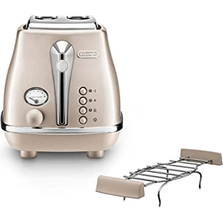 De'Longhi CTOT2103.BG 2-Scheiben-Toaster, 900W, inkl. Brötchenaufsatz, Krümelschublade, beige