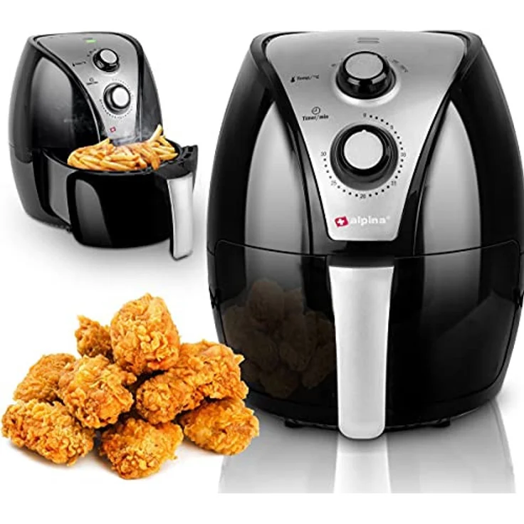 alpina Heißluftfritteuse Airfryer, ohne Öl, XL 3,2 Liter Fassungsvermögen, 80-200 Grad, 1500 Watt, Schwarz, Kunststoff – Bild 1