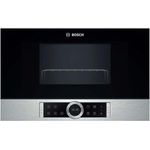 Bosch BER634GS1 Serie 8 Mikrowelle mit Grill, Einbaugerät, 900 Watt, 21 Liter Garraum, Türanschlag Rechts, 10 voreingestellte Automatikprogramme, edelstahl