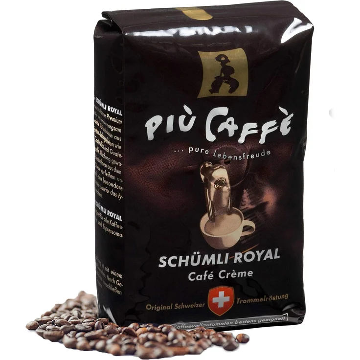 più caffè Café Crème Kaffeebohnen, würzig, kräftig, intensiv und gehaltvoll, Arabica und Robusta, Schweizer Trommelröstung, ganze Bohnen für Vollautomaten Schümli Royal 1 kg – Bild 1