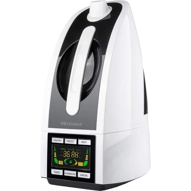 Medisana AH 665 Ultraschall-Luftbefeuchter, 4,5 l, 30 W, Maße 240 mm x 170 mm x 360 mm, Gewicht 1,3 kg, Schwarz und Weiß