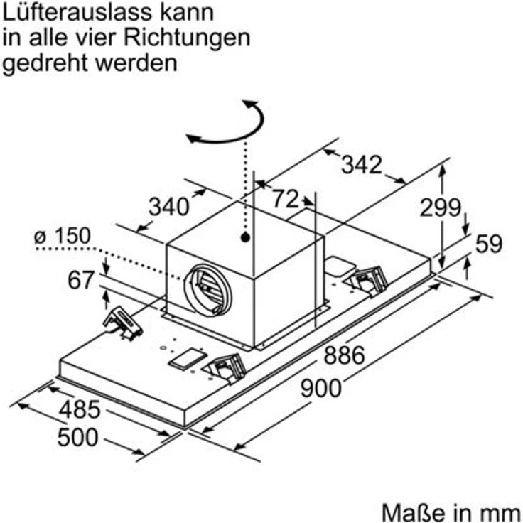 Bosch Serie 6 DRC97AQ50, Motorhaube, Deckenhaube, Nische, Breite: 88.8 cm, Tiefe: 48.7 cm, Absaugung und Rückführung (mit zusätzlichem Rückführungsset), rostfreier Edelstahl – Bild 5