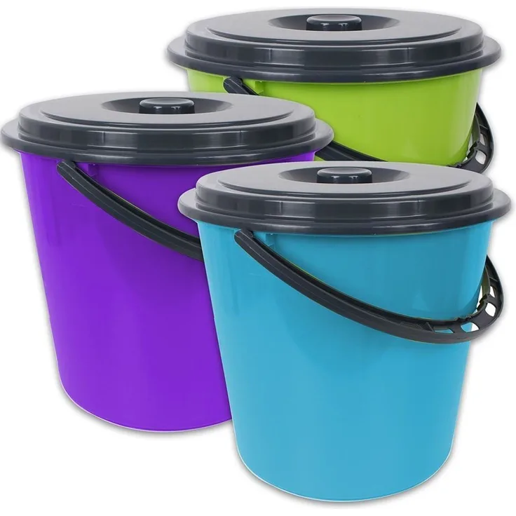 Centi Eimer mit Kunststoffbügel und Deckel, 5 Liter, 3er Set lila, blau & grün 0428.718139