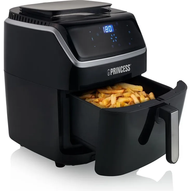Princess 182080 Dampf-Fritteuse, Heißluftfritteuse, ohne Öl, 1700W, 6,5 L, Touchscreen, schwarz