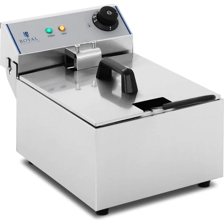 Royal Catering 1254 Fritteuse, mit Öl, 3200 Watt, 10 Liter Fassungsvermögen, silber, Edelstahl