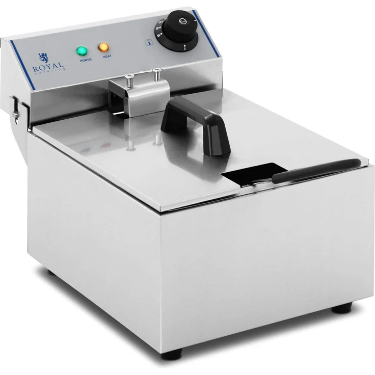 Royal Catering 1254 Fritteuse, mit Öl, 3200 Watt, 10 Liter Fassungsvermögen, silber, Edelstahl