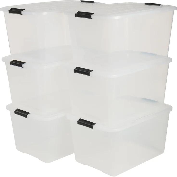 IRIS 6er-Set stapelbare Aufbewahrungsboxen 'Top Box', mit Deckel und Klickverschluss, 45 Liter, Kunststoff - Plastik, transparent – Bild 1